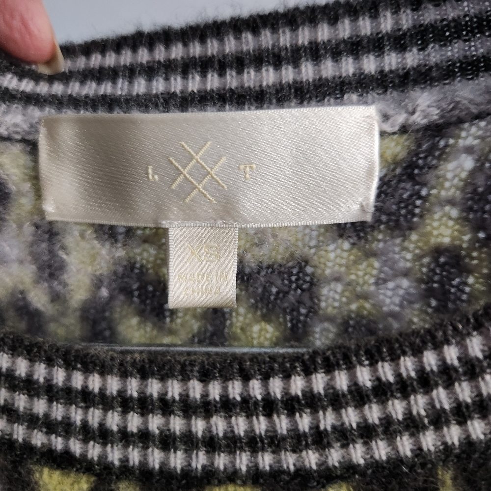 Lisa Todd Cashmere Leopard Piped Sweater Neon Stripe - Picture 9 of 9